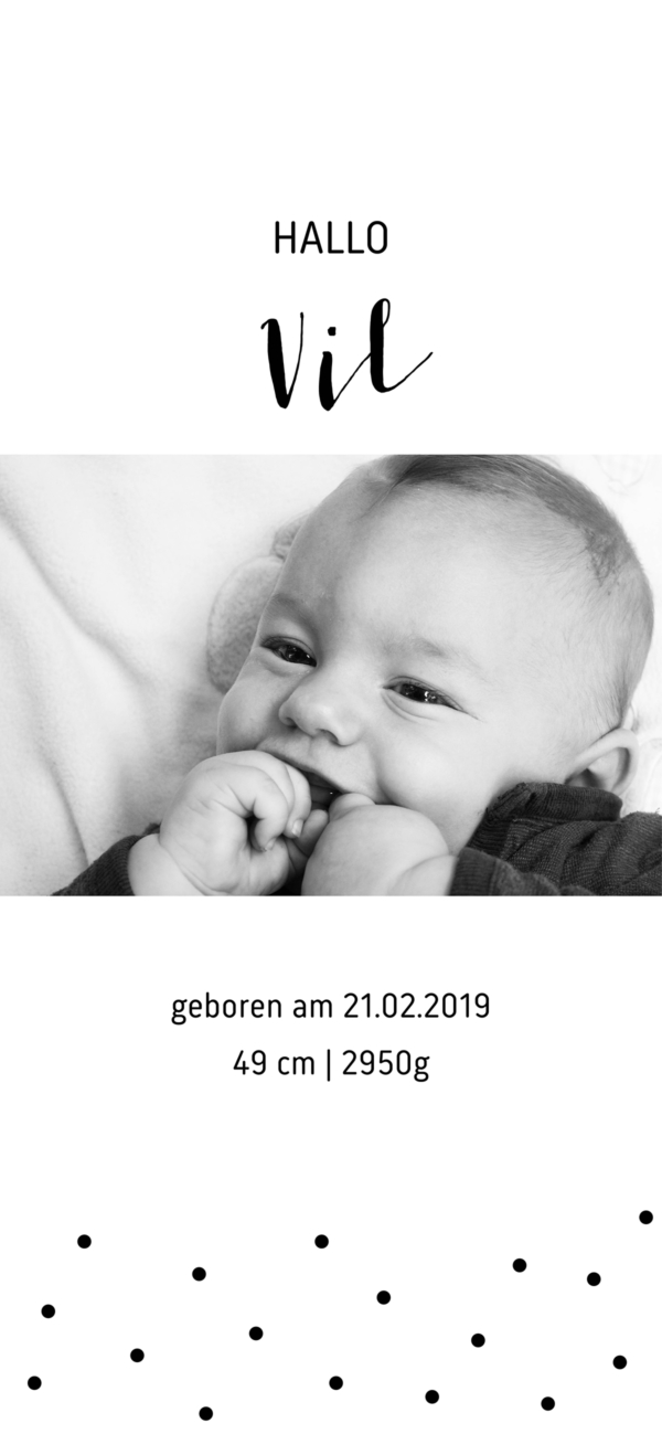 Digitale Geburtskarte Schwarze Pünktchen